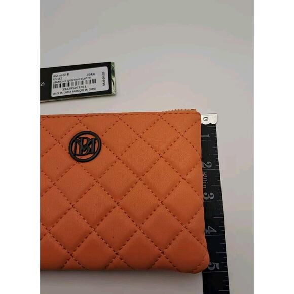 Studio Badgley Mischka Diamond Quilting Clutch Wristlet Coral Vegan Leather - Picture 6 of 7
